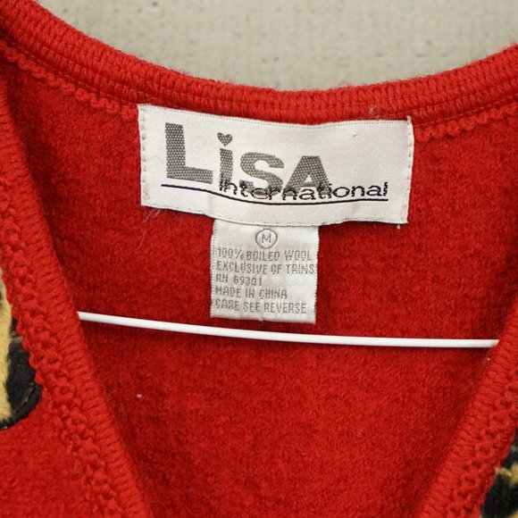 Lisa International Boiled Wool Vest Red Leopard Print Size M - Picture 4 of 5